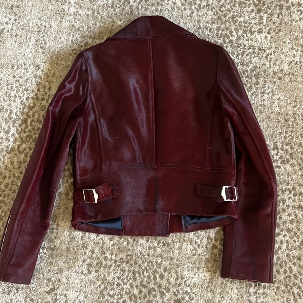 J. Crew Collection pony hair burgundy wine Moto jacket - 2 - Picture 6 of 12